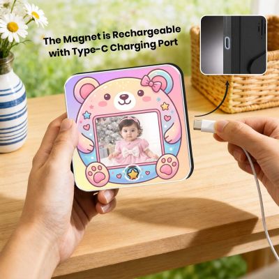 Personalized Cute Bear Musical Fridge Magnet with Speaker  Baby Photo Frame Magnet for Refrigerator  Audio Playback Sound Playing Gift for Kids, Family, Birthday